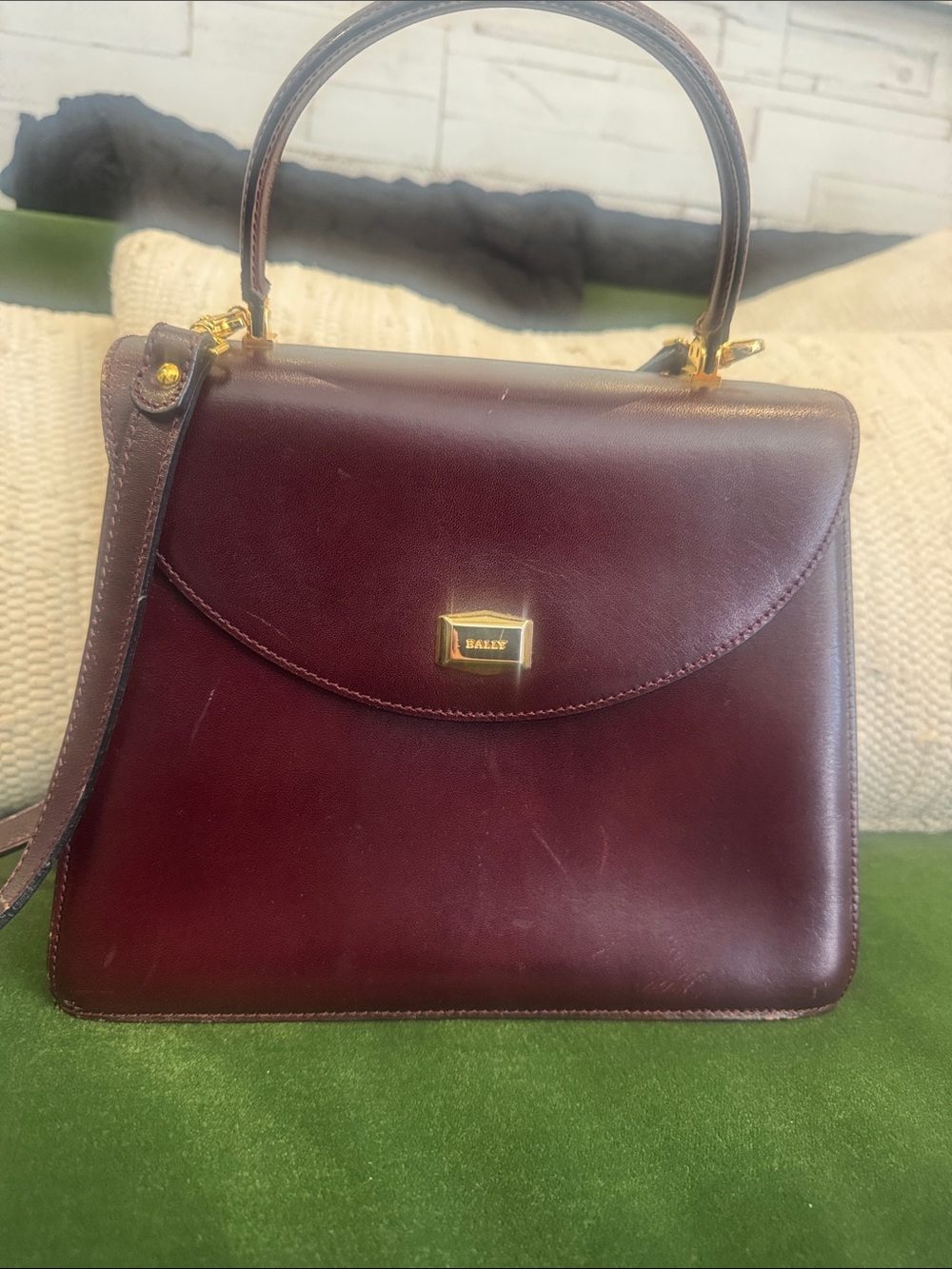Bally Burgundy Leather Top-Handle Satchel with Gold Hardware